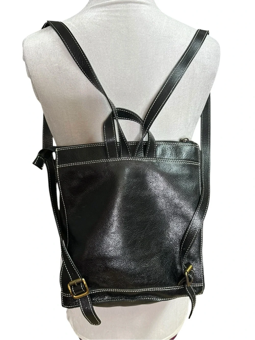 Black Leather Backpack Purse. Made in Brazil
